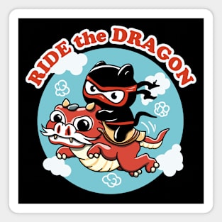 Ride The Dragon | Kawaii Ninja Cat Riding A Red Dragon Magnet